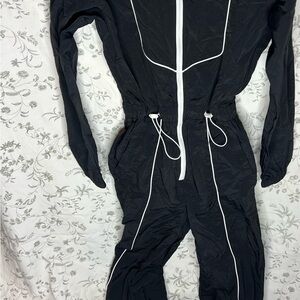 Fashion Nova Black Jumpsuit with White Trim lightweight ski / fitness suit